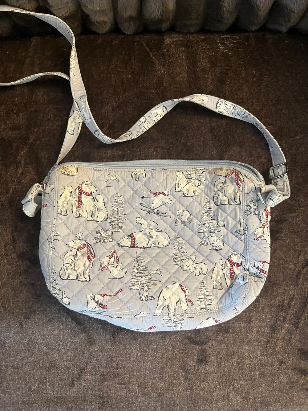 Vera Bradley Light Gray Quilted Polar Bear Shoulder Crossbody